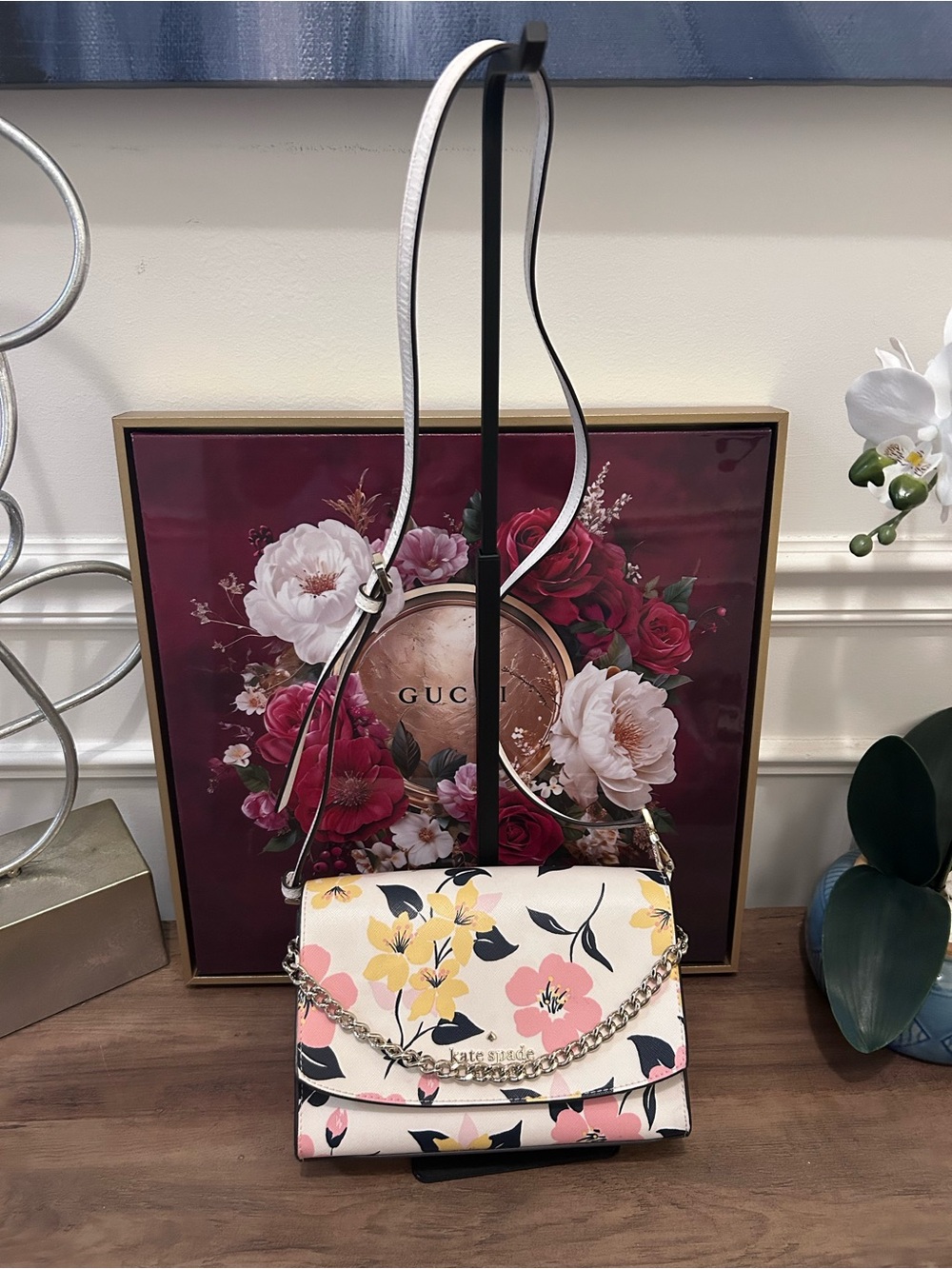 kate spade cream floral crossbody with pink and yellow blooms
